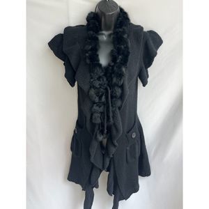 Dirk & Debut Y2K Wool Fur Trim Cardigan Sweater Black S Minimalist Luxurious